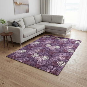 HomeRoots 10' X 14' Washable Eggplant & Ivory Polka Dot Rug - UV Protected, Durable, Family-Friendly Style Upgrade 672176