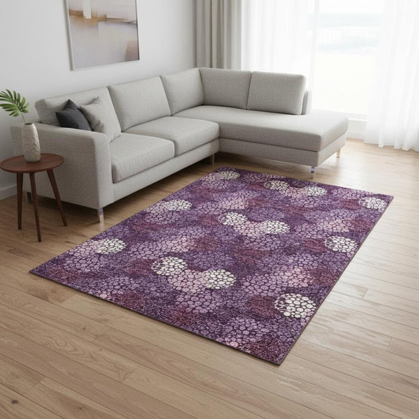 HomeRoots 10' X 14' Washable Eggplant & Ivory Polka Dot Rug - UV Protected, Durable, Family-Friendly Style Upgrade 672176