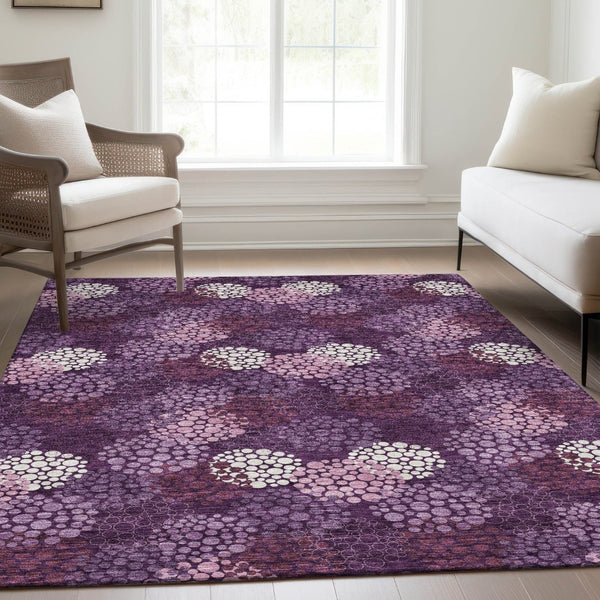 HomeRoots 10' X 14' Washable Eggplant & Ivory Polka Dot Rug - UV Protected, Durable, Family-Friendly Style Upgrade 672176