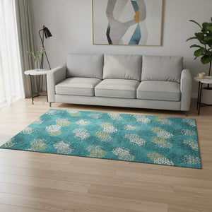 HomeRoots 5' X 8' Washable Emerald, Ivory & Aqua Polka Dot Area Rug - Durable, UV Protected & Stylish Accent 672178