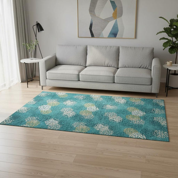 HomeRoots 5' X 8' Washable Emerald, Ivory & Aqua Polka Dot Area Rug - Durable, UV Protected & Stylish Accent 672178