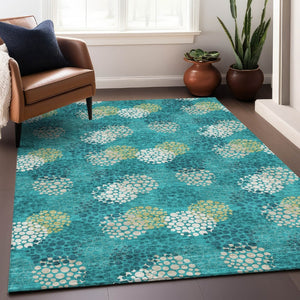 HomeRoots 5' X 8' Washable Emerald, Ivory & Aqua Polka Dot Area Rug - Durable, UV Protected & Stylish Accent 672178