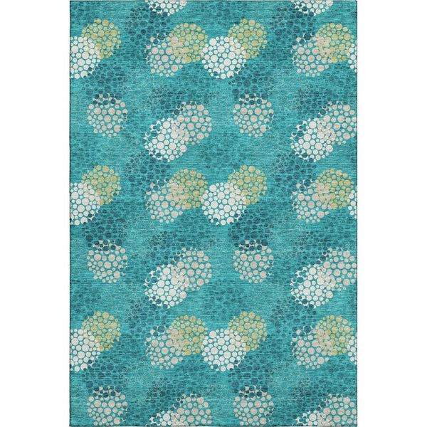 HomeRoots 5' X 8' Washable Emerald, Ivory & Aqua Polka Dot Area Rug - Durable, UV Protected & Stylish Accent 672178