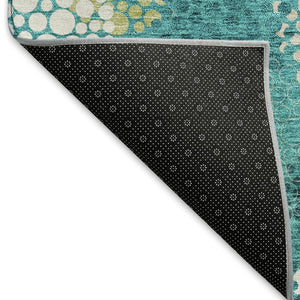 HomeRoots 5' X 8' Washable Emerald, Ivory & Aqua Polka Dot Area Rug - Durable, UV Protected & Stylish Accent 672178