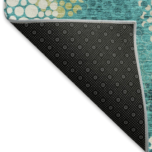 HomeRoots 5' X 8' Washable Emerald, Ivory & Aqua Polka Dot Area Rug - Durable, UV Protected & Stylish Accent 672178