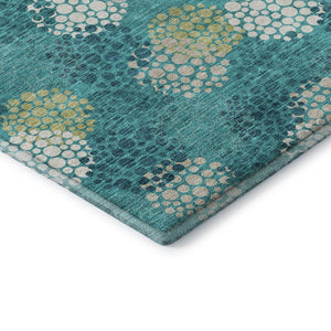 HomeRoots 5' X 8' Washable Emerald, Ivory & Aqua Polka Dot Area Rug - Durable, UV Protected & Stylish Accent 672178