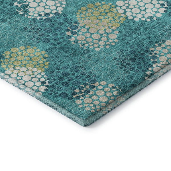 HomeRoots 5' X 8' Washable Emerald, Ivory & Aqua Polka Dot Area Rug - Durable, UV Protected & Stylish Accent 672178