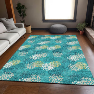 HomeRoots 5' X 8' Washable Emerald, Ivory & Aqua Polka Dot Area Rug - Durable, UV Protected & Stylish Accent 672178