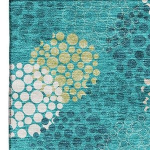 HomeRoots 5' X 8' Washable Emerald, Ivory & Aqua Polka Dot Area Rug - Durable, UV Protected & Stylish Accent 672178