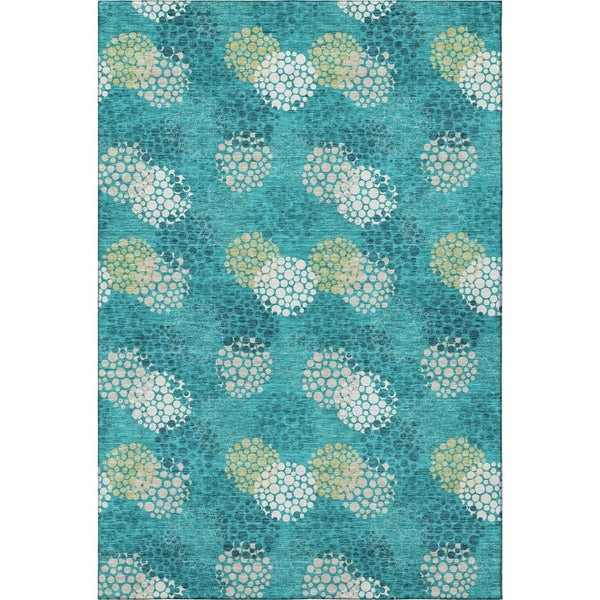 HomeRoots 5' X 8' Washable Emerald, Ivory & Aqua Polka Dot Area Rug - Durable, UV Protected & Stylish Accent 672178