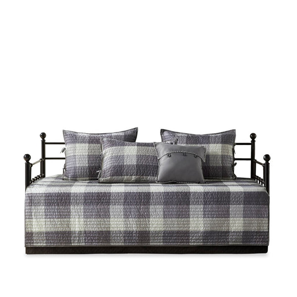 English Elm 6 Piece Reversible Plaid Daybed Cover Set with Herringbone Cabin Quilt, Twin Fit, Machine Washable Grey 17.72 L x 15.75 W x 7.48 H B035P266680