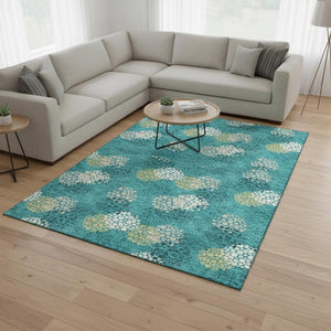 HomeRoots 8' X 10' Playful Emerald, Ivory & Aqua Polka Dot Washable Area Rug - UV Protected & Durable Comfort 672180