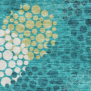 HomeRoots 8' X 10' Playful Emerald, Ivory & Aqua Polka Dot Washable Area Rug - UV Protected & Durable Comfort 672180