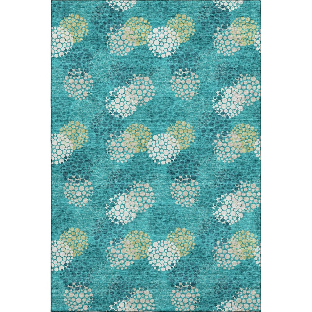 HomeRoots 9' X 12' Playful Polka Dot Area Rug in Emerald, Ivory & Aqua - Washable, UV Protected, Kid-Friendly! 672181