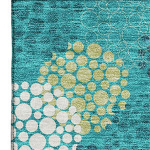 HomeRoots 9' X 12' Playful Polka Dot Area Rug in Emerald, Ivory & Aqua - Washable, UV Protected, Kid-Friendly! 672181