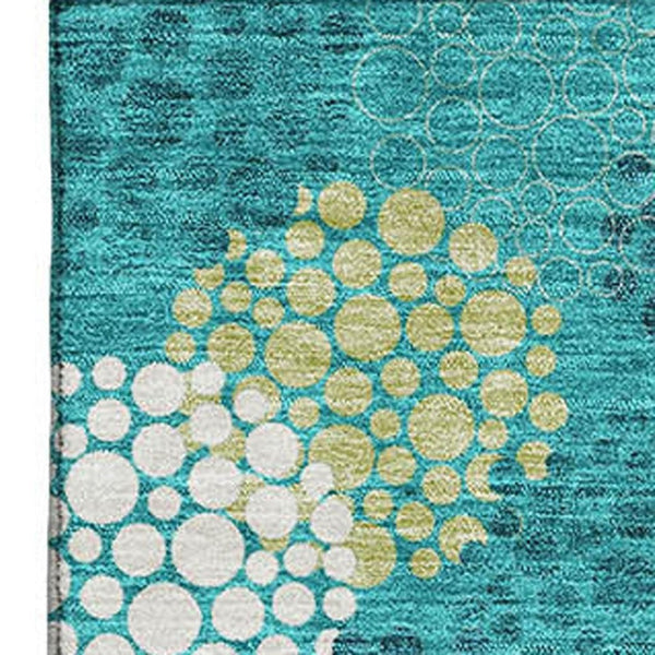 HomeRoots 9' X 12' Playful Polka Dot Area Rug in Emerald, Ivory & Aqua - Washable, UV Protected, Kid-Friendly! 672181
