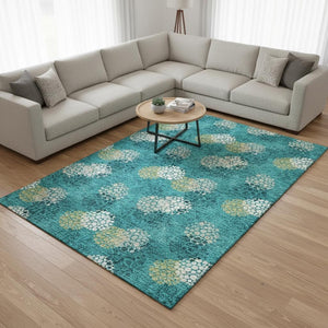 HomeRoots 10' Washable Emerald Aqua Polka Dot Area Rug with UV Protection - Perfect for Family Living Spaces! 672182
