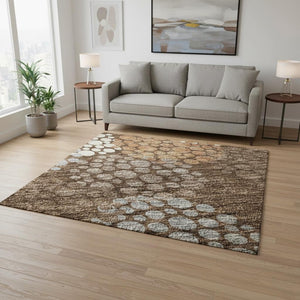 HomeRoots 5' X 8' Washable Chocolate Gray & Copper Polka Dot Area Rug with UV Protection for Busy Homes 672184