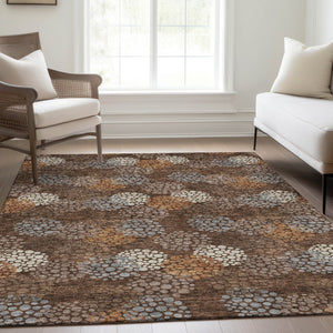 HomeRoots 5' X 8' Washable Chocolate Gray & Copper Polka Dot Area Rug with UV Protection for Busy Homes 672184