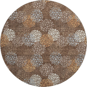 HomeRoots 8' Stylish Chocolate Gray & Copper Polka Dot Washable Round Rug with UV Protection & Non-Slip Backing 672185