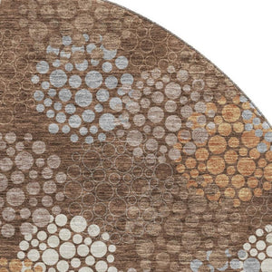 HomeRoots 8' Stylish Chocolate Gray & Copper Polka Dot Washable Round Rug with UV Protection & Non-Slip Backing 672185
