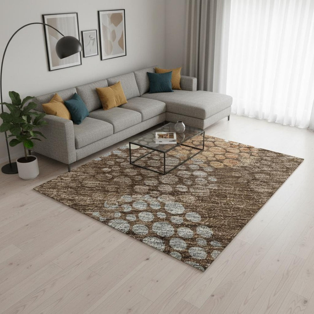 HomeRoots 8' X 10' Washable Chocolate Gray & Copper Polka Dot Area Rug – Pet-Friendly, UV Protected, Stylish Design 672186