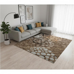 HomeRoots 9' X 12' Chocolate Gray & Copper Polka Dot Washable Area Rug - Durable, UV-Protected, Stylish Design 672187