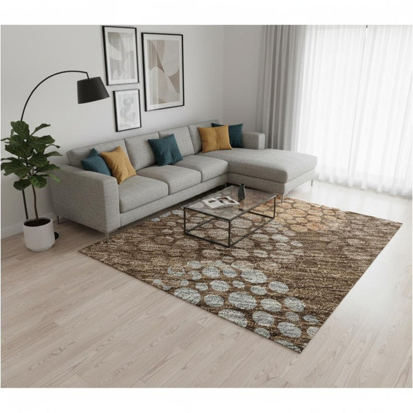 HomeRoots 9' X 12' Chocolate Gray & Copper Polka Dot Washable Area Rug - Durable, UV-Protected, Stylish Design 672187