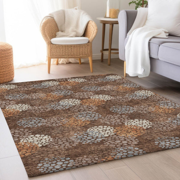 HomeRoots 9' X 12' Chocolate Gray & Copper Polka Dot Washable Area Rug - Durable, UV-Protected, Stylish Design 672187