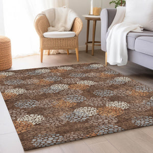 HomeRoots 10' X 14' Chocolate Gray Area Rug with Copper Polka Dots - Durable, Washable & UV Protected Design 672188