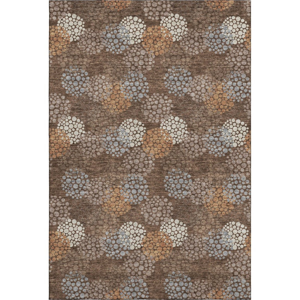 HomeRoots 10' X 14' Chocolate Gray Area Rug with Copper Polka Dots - Durable, Washable & UV Protected Design 672188