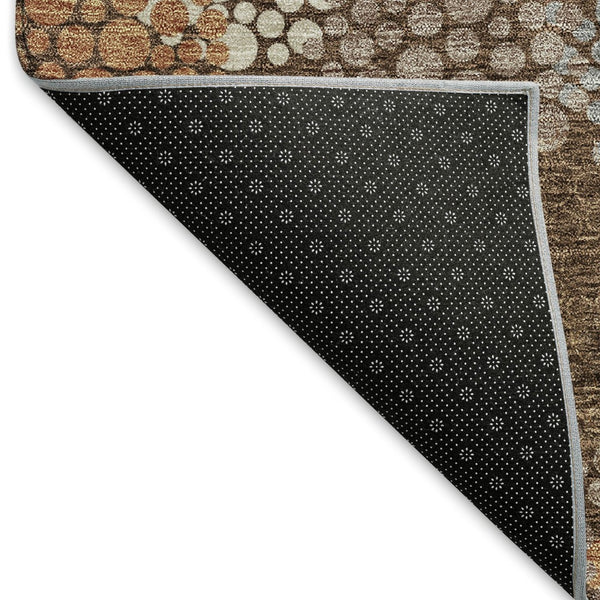 HomeRoots 10' X 14' Chocolate Gray Area Rug with Copper Polka Dots - Durable, Washable & UV Protected Design 672188