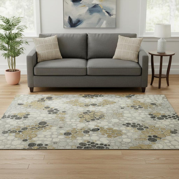 HomeRoots 5' X 8' Gray Ivory Charcoal Polka Dot Washable Area Rug - Durable, Stylish, and Easy-Care Solution 672190