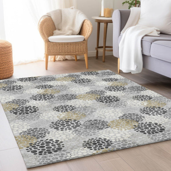 HomeRoots 5' X 8' Gray Ivory Charcoal Polka Dot Washable Area Rug - Durable, Stylish, and Easy-Care Solution 672190