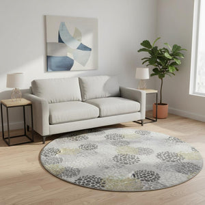 HomeRoots 8' Gray Ivory and Charcoal Polka Dot Washable Round Rug – Stylish, UV-Protected & Pet-Friendly! 672191