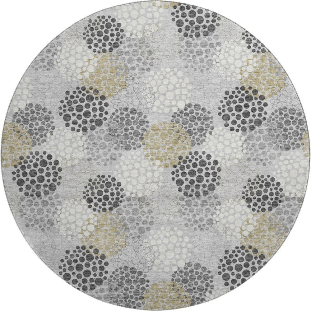 HomeRoots 8' Gray Ivory and Charcoal Polka Dot Washable Round Rug – Stylish, UV-Protected & Pet-Friendly! 672191