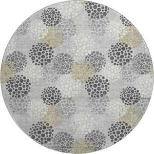 HomeRoots 8' Gray Ivory and Charcoal Polka Dot Washable Round Rug – Stylish, UV-Protected & Pet-Friendly! 672191