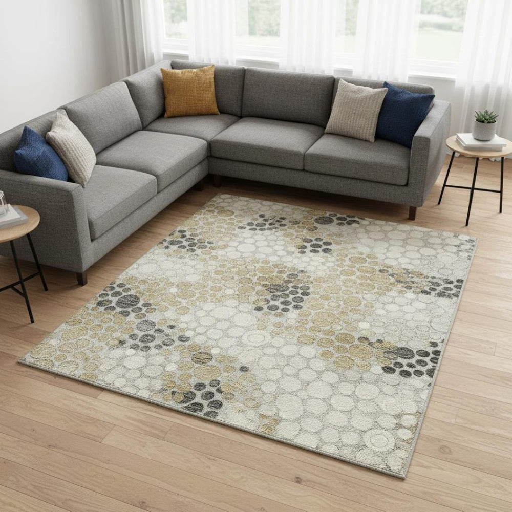 HomeRoots 8' X 10' Gray Ivory Charcoal Polka Dot Washable Area Rug - Durable, Stylish & UV Protected Design! 672192