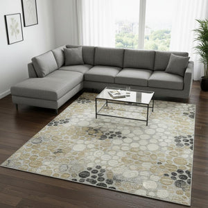 HomeRoots 9' X 12' Washable Gray Ivory Charcoal Polka Dot Area Rug with UV Protection for Family Spaces 672193