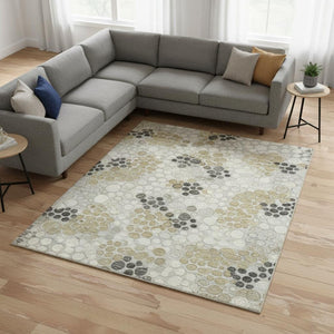 HomeRoots 10' X 14' Washable Gray Ivory Charcoal Polka Dot Area Rug - UV Protected, Stain Resistant, Durable Design 672194