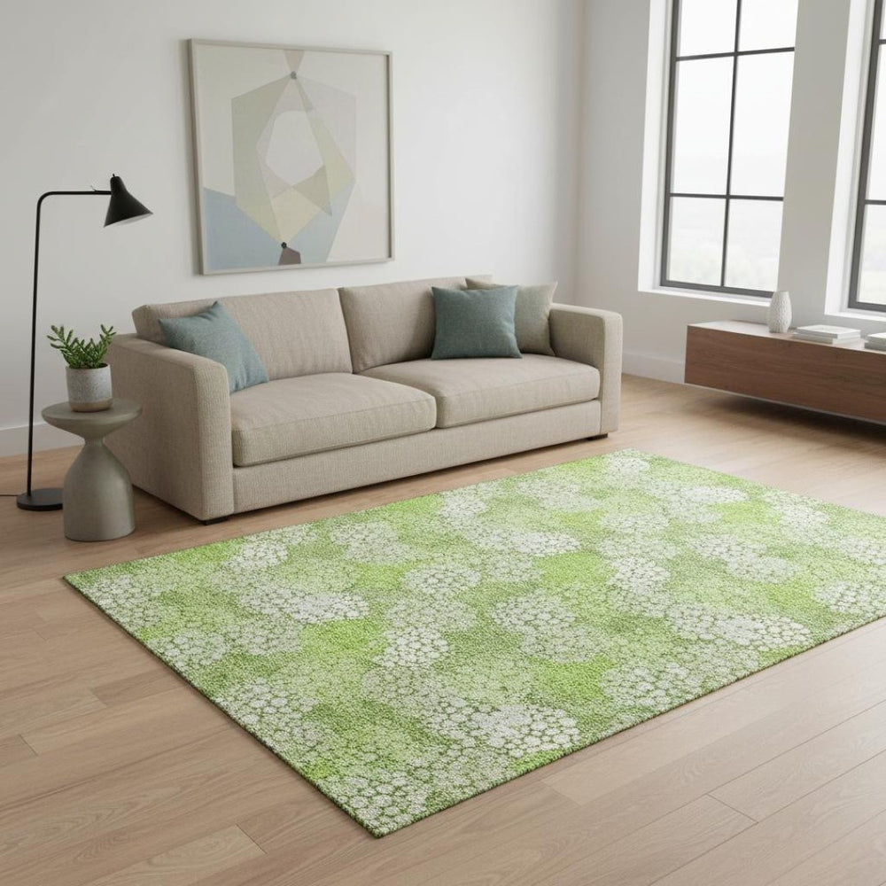 HomeRoots 5' X 8' Stylish Green and Ivory Polka Dot Washable Area Rug with UV Protection for Any Room 672196