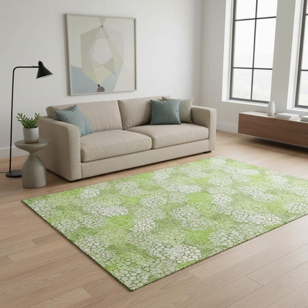 HomeRoots 5' X 8' Stylish Green and Ivory Polka Dot Washable Area Rug with UV Protection for Any Room 672196