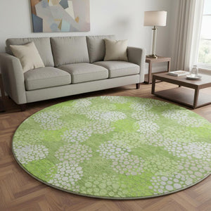 HomeRoots 8' Green and Ivory Polka Dot Washable Round Rug - Stylish, Durable, and UV-Protected for All Spaces! 672197