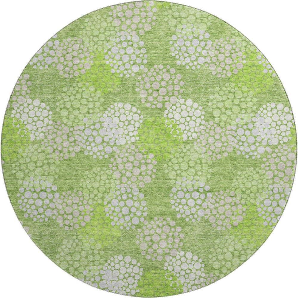 HomeRoots 8' Green and Ivory Polka Dot Washable Round Rug - Stylish, Durable, and UV-Protected for All Spaces! 672197