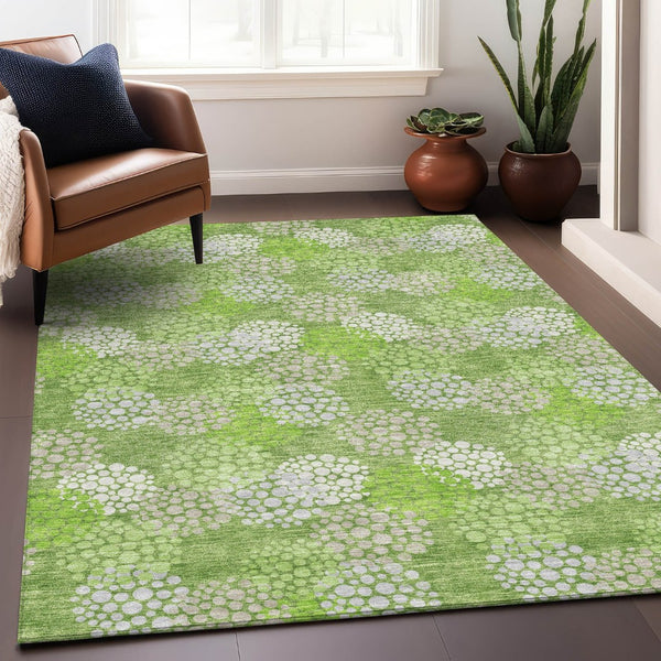 HomeRoots 8' X 10' Green and Ivory Polka Dot Area Rug - Washable, UV-Protected, Stain-Resistant for Home Use 672198