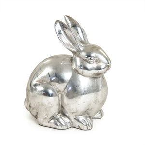 Zentique Metallic Silver Rabbit Ceramic Accent Sculpture with Metallic Glaze — Elegant Stoneware Décor for Shelves, Mantels, Tables (W6.5×H12×D10.5) 6721L A840