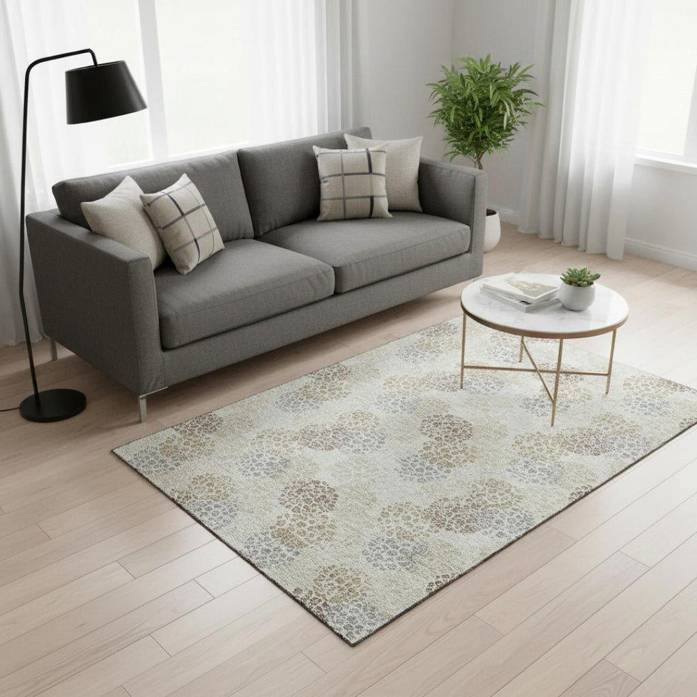 HomeRoots 5' X 8' Stylish Ivory & Taupe Polka Dot Washable Area Rug with UV Protection for Any Room 672202