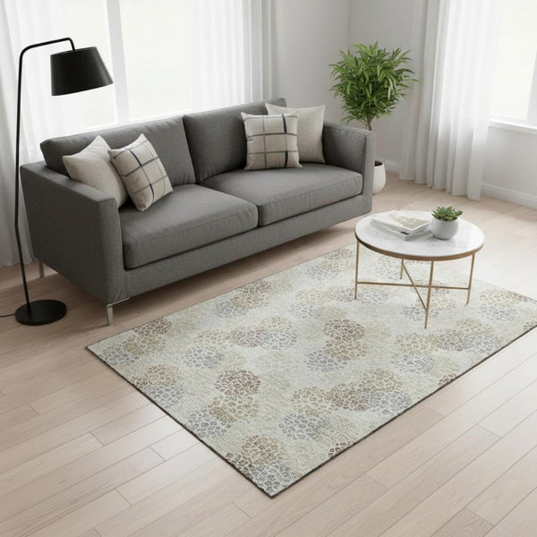 HomeRoots 5' X 8' Stylish Ivory & Taupe Polka Dot Washable Area Rug with UV Protection for Any Room 672202