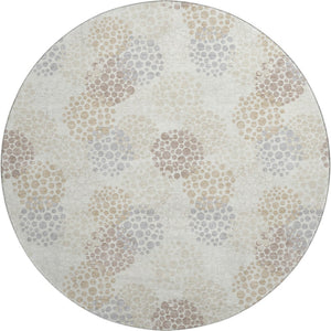 HomeRoots 8' Washable Ivory and Taupe Polka Dot Round Rug with UV Protection – Durable, Stylish, Easy-Care Décor 672203