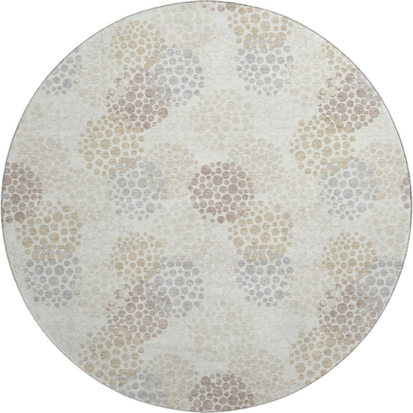 HomeRoots 8' Washable Ivory and Taupe Polka Dot Round Rug with UV Protection – Durable, Stylish, Easy-Care Décor 672203